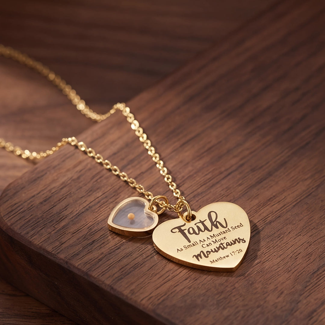 Christianartworkshop Dual Heart Locket Mustard Seed Matthew 17:20 Scripture Necklace: Emblem of Mighty Unwavering Faith - image 8