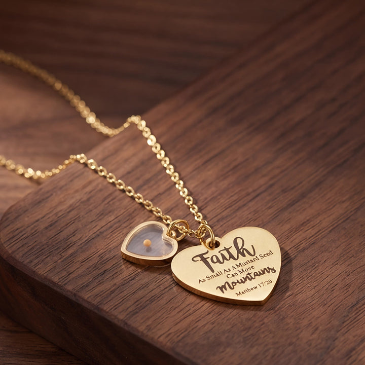 Christianartworkshop Dual Heart Locket Mustard Seed Matthew 17:20 Scripture Necklace: Emblem of Mighty Unwavering Faith - image 8