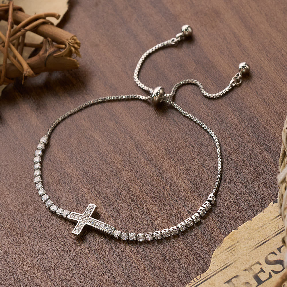 Christianartworkshop Full Pavé Sparkling Zircon Cross Pull Adjustable Tennis Bracelet: Emblem of Radiant Heavenly Guidance - image 6
