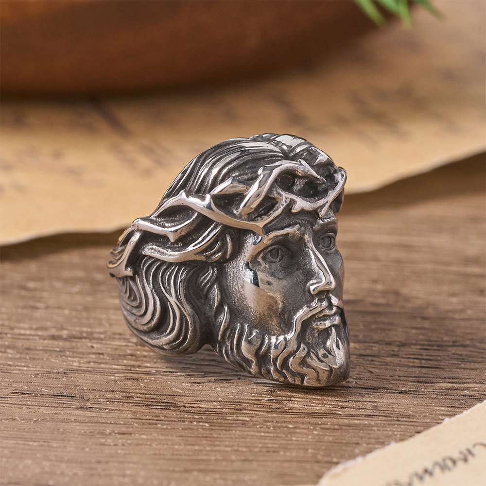 Christianartworkshop Solid Relief Crown of Thorns Holy Portrait Two-Tone Metal Statement Ring: Emblem of Boundless Heavenly Mercy - image 6