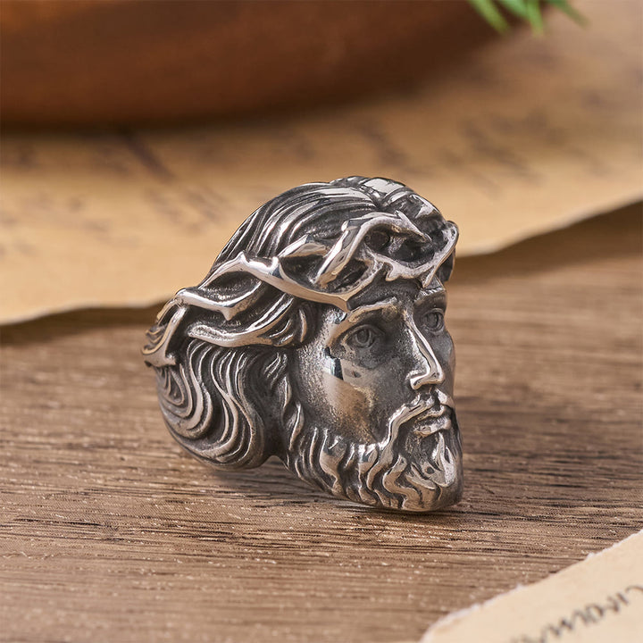 Christianartworkshop Solid Relief Crown of Thorns Holy Portrait Two-Tone Metal Statement Ring: Emblem of Boundless Heavenly Mercy - image 6