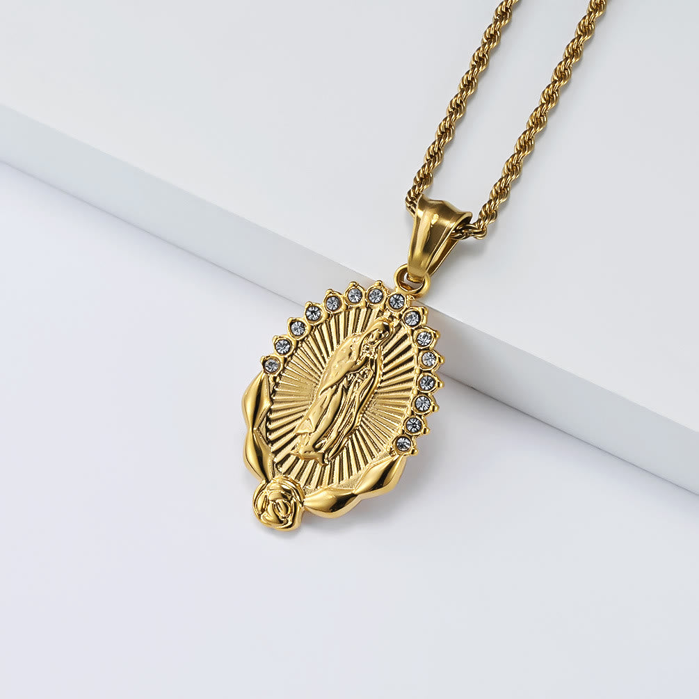 Christianartworkshop Luminous Zircon Our Lady Rose Rope Necklace: Token of Heavenly Benevolence - Golden - image 2