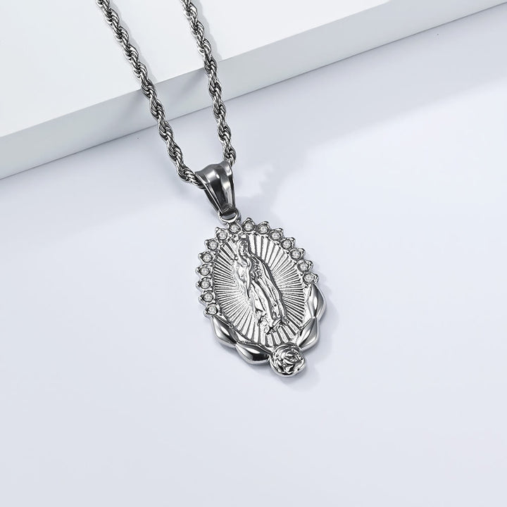Christianartworkshop Luminous Zircon Our Lady Rose Rope Necklace: Token of Heavenly Benevolence - image 5