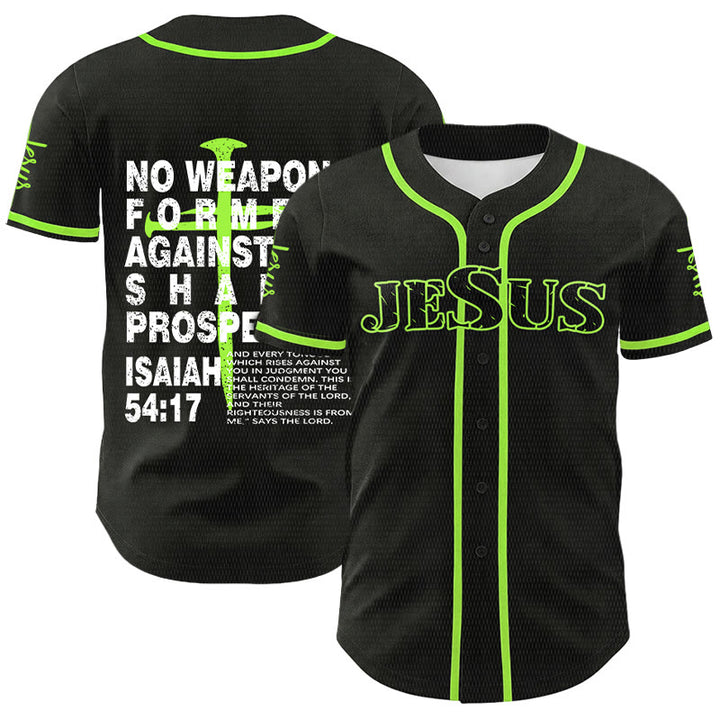 Christianartworkshop No Weapon Formed Against Me Shall Prosper Baseball Jersey - Green - 5XL - image 18