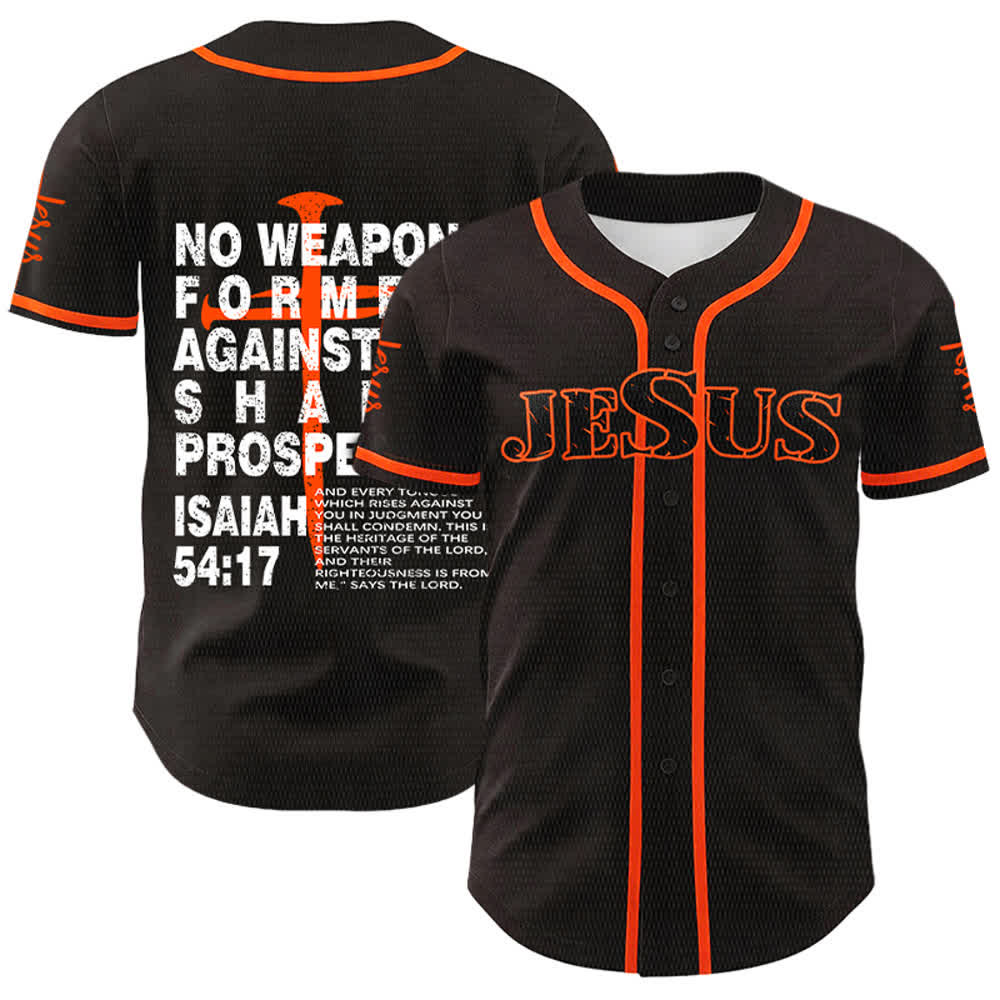 Christianartworkshop No Weapon Formed Against Me Shall Prosper Baseball Jersey - Orange - 5XL - image 9