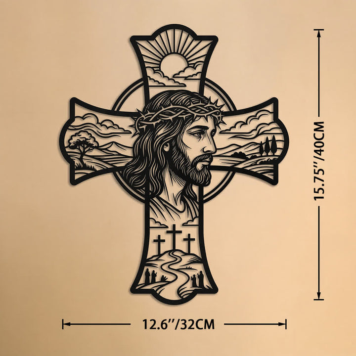 Christianartworkshop Hilltop Triple Cross Thorn Crown Jesus Laser Cut Metal Wall Decor: Fills Prayer Corners With Mild Divine Warmth - 12.6''*15.75''*0.04''/32*40*0.1cm - image 10