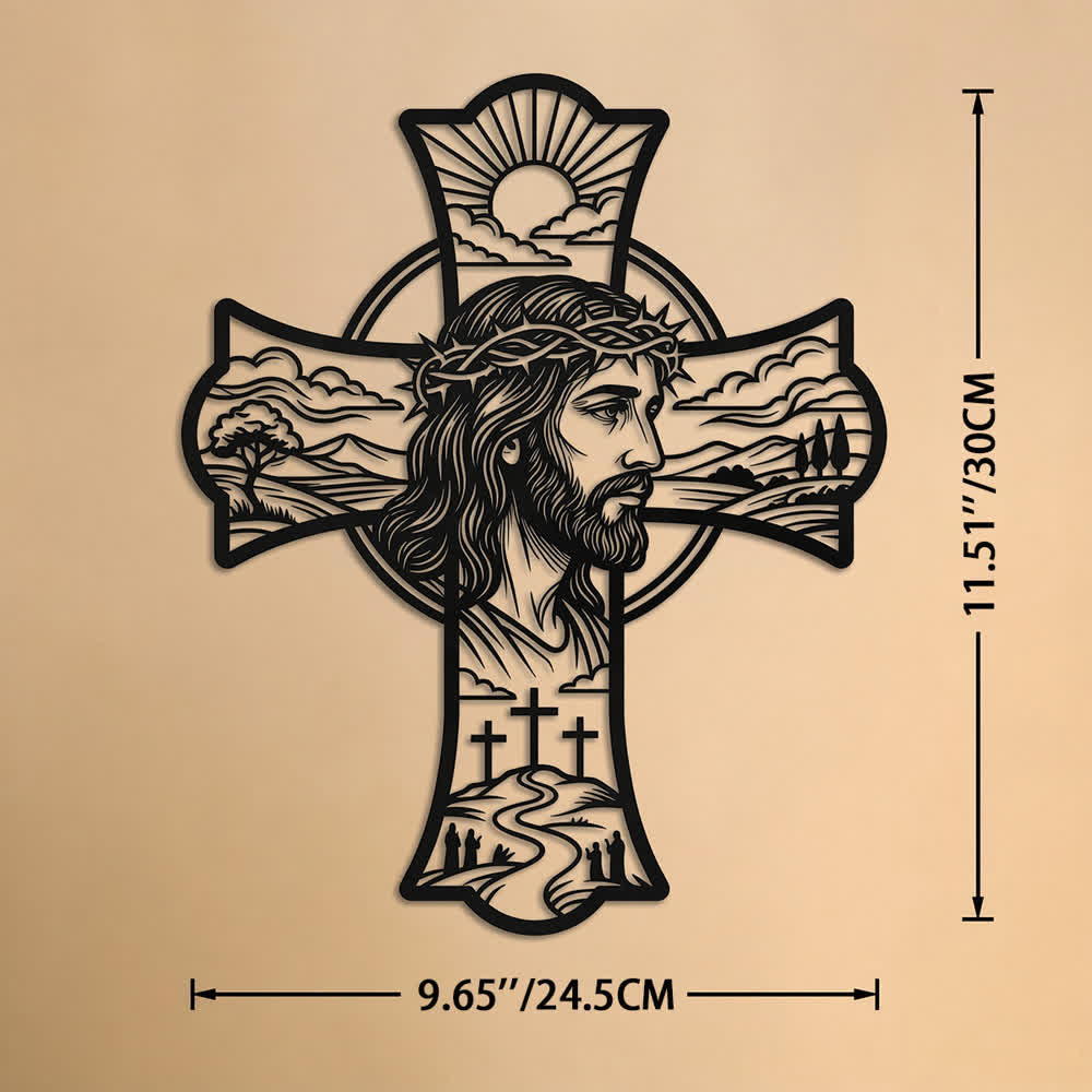 Christianartworkshop Hilltop Triple Cross Thorn Crown Jesus Laser Cut Metal Wall Decor: Fills Prayer Corners With Mild Divine Warmth - 9.65''*11.51''*0.04''/24.5*30*0.1cm - image 9