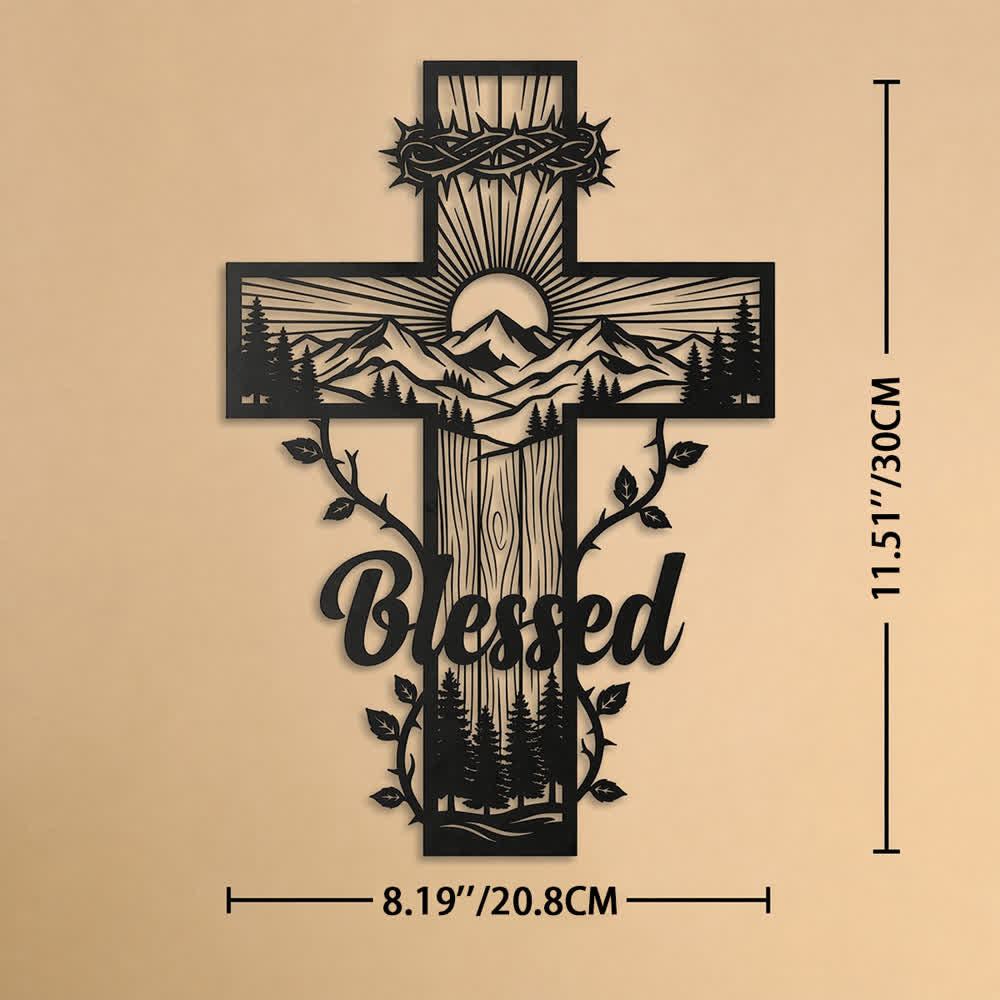 Christianartworkshop Vine Border Mountain Blessed Cross Metal Wall Decor: Symbol of Divine Blessing - 8.19''*11.81''*0.04''/20.8*30*0.1cm - image 9