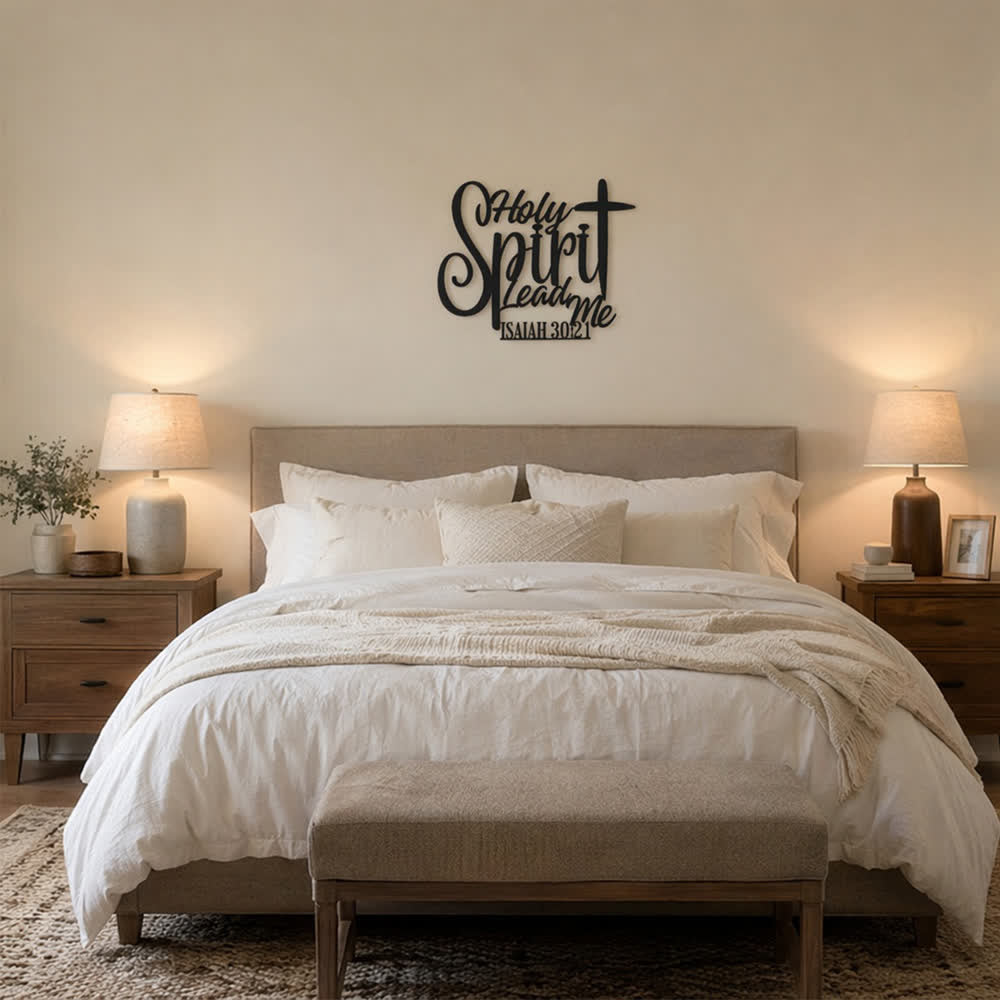 Christianartworkshop Isaiah 30:21 Holy Spirit Lead Me Cross Script Metal Wall Decor: Symbol of Gentle Divine Guidance - image 1