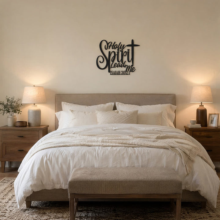 Christianartworkshop Isaiah 30:21 Holy Spirit Lead Me Cross Script Metal Wall Decor: Symbol of Gentle Divine Guidance - image 1