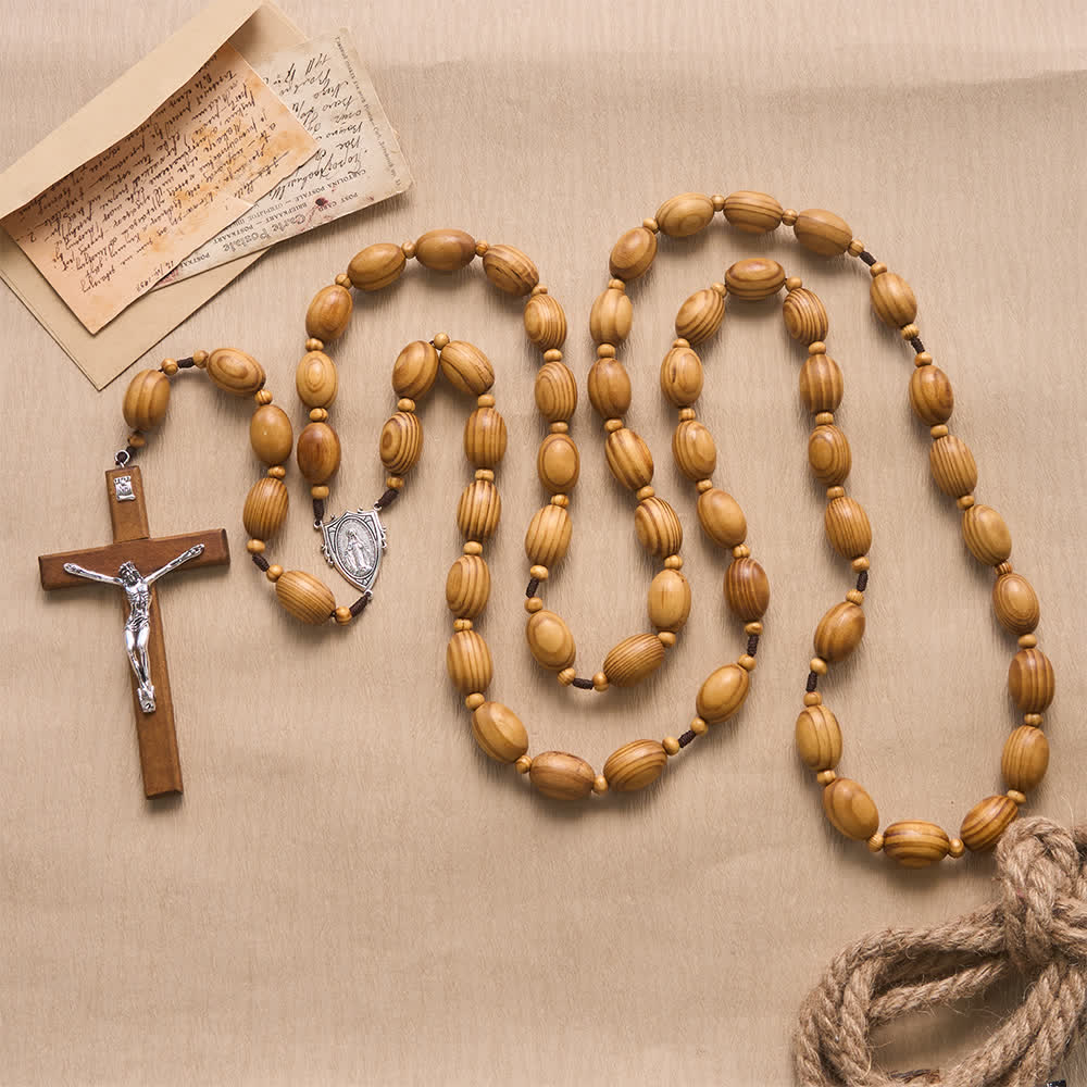 Christianartworkshop Hand Sanded Natural Pine Timber Wall Rosary With Our Lady - image 1