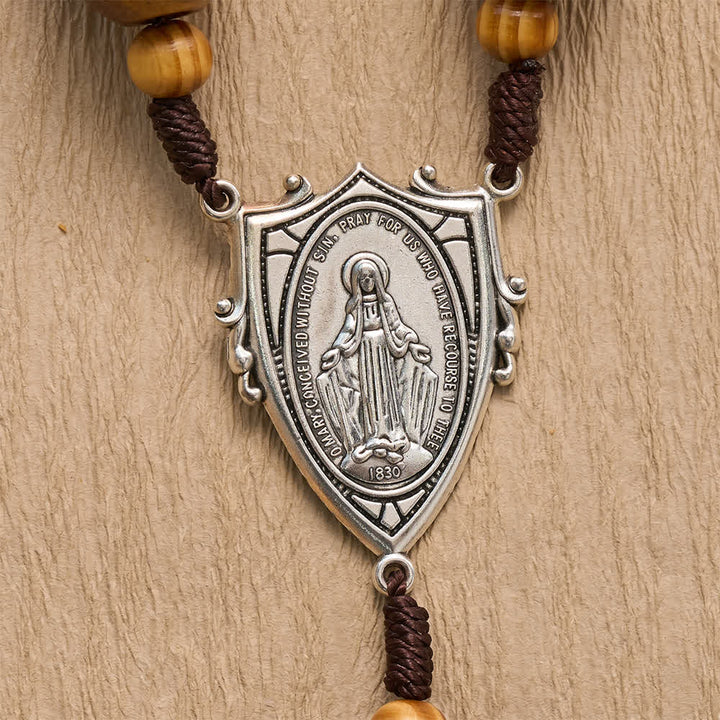 Christianartworkshop Hand Sanded Natural Pine Timber Wall Rosary With Our Lady - image 3