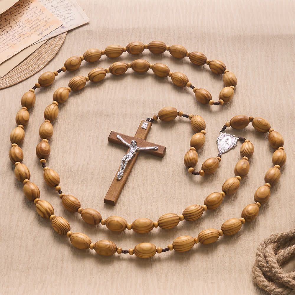 Christianartworkshop Hand Sanded Natural Pine Timber Wall Rosary With Our Lady - image 2