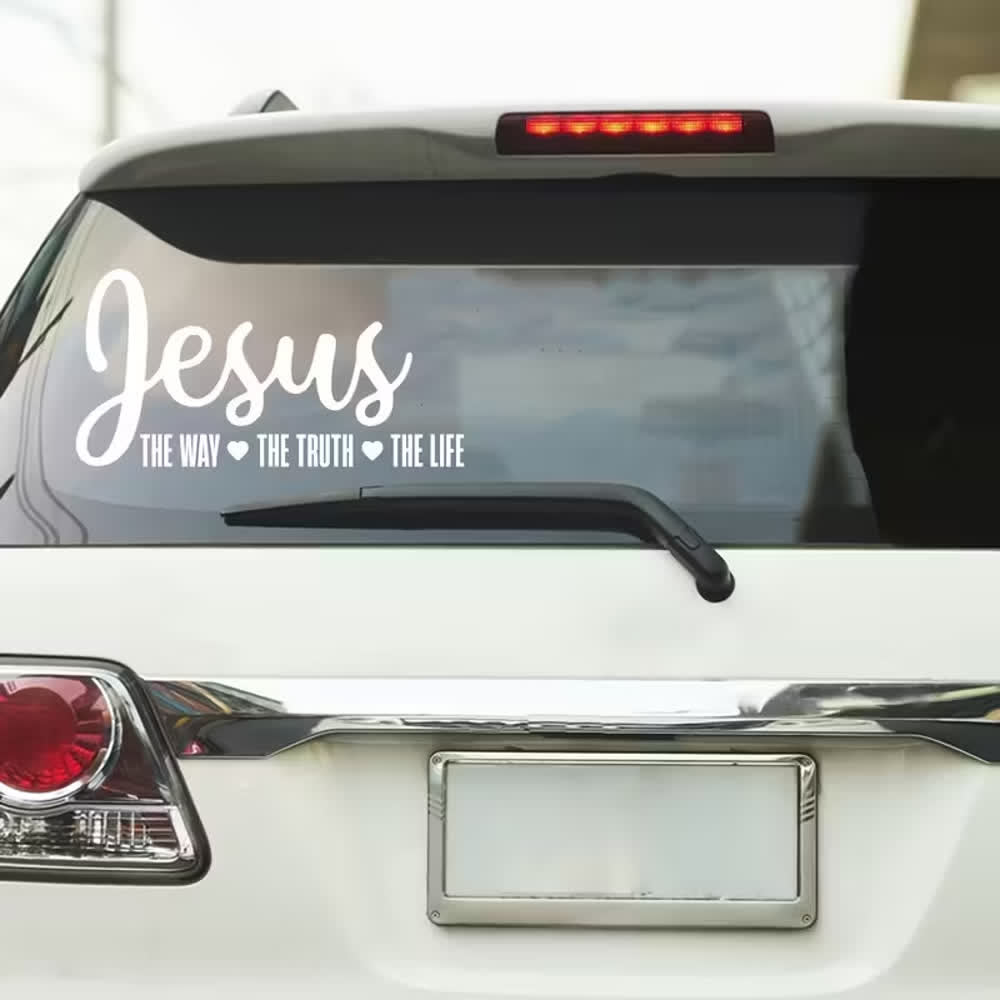 Christianartworkshop  Cursive Script Jesus The Way The Truth The Life Heart Accent Car Window Sticker - image 1