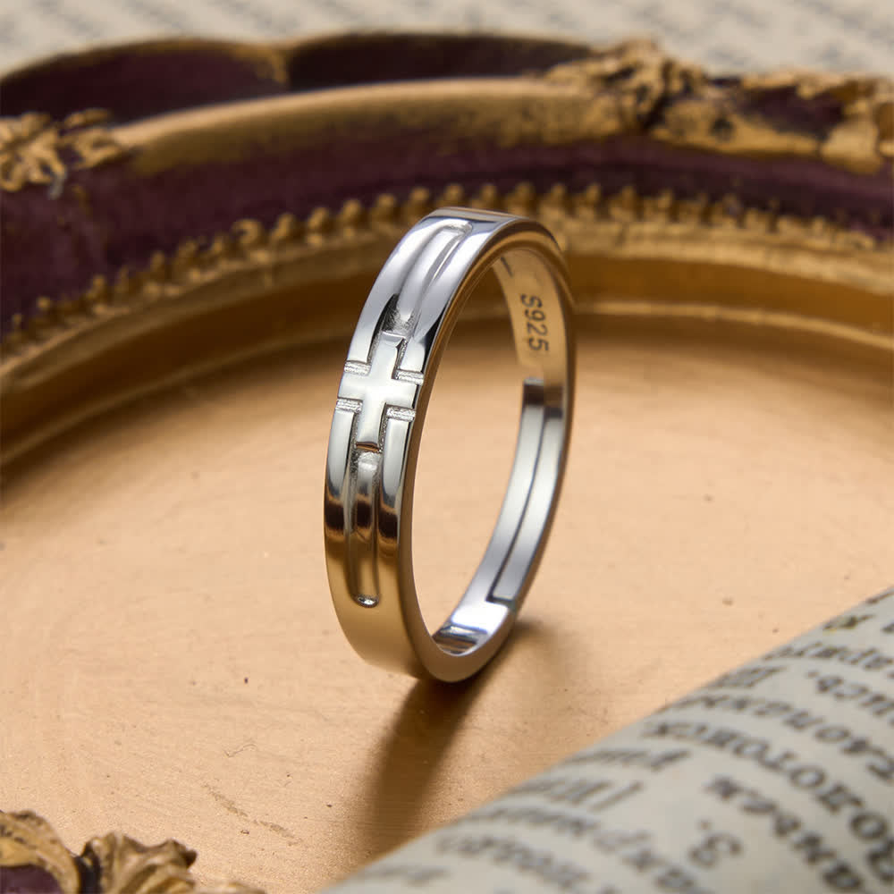 Christianartworkshop Dual Style Cross Sterling Silver Adjustable Couple Ring Set: Emblem of Unified Heavenly Covenant - image 3