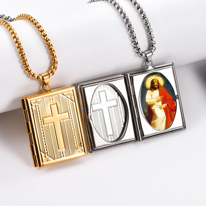Christianartworkshop Hinged Book Locket Jesus Cross Pendant Necklace - image 5