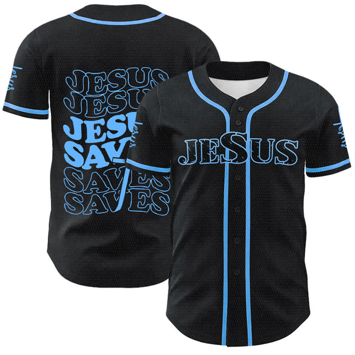 Christianartworkshop Jesus Saves Faith Statement Unisex Custom Baseball Jersey - Blue - 5XL - image 0