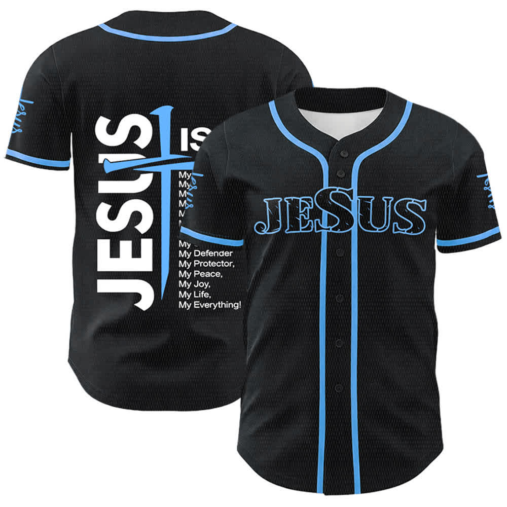 Christianartworkshop Jesus Is My Everything Faith Unisex Baseball Jersey - Blue - 5XL - image 0