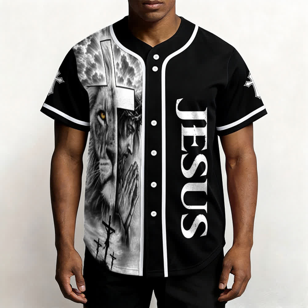 Christianartworkshop Lion Cross Jesus Faith Personalized Name Number Unisex Custom Baseball Jersey - image 4