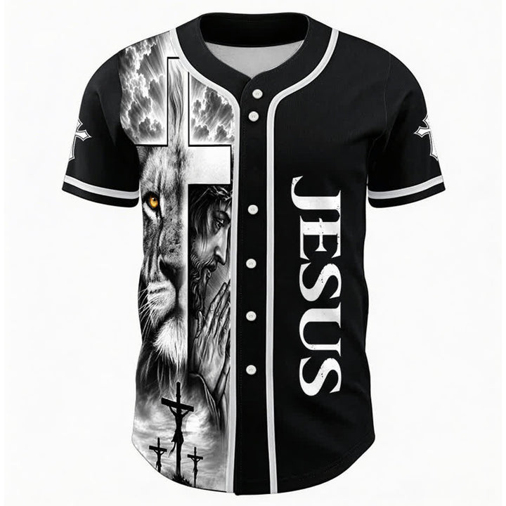 Christianartworkshop Lion Cross Jesus Faith Personalized Name Number Unisex Custom Baseball Jersey - image 2