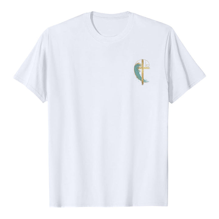 Christianartworkshop Golden Cross Wave Fibonacci Dual Side Print Classic T-shirt - image 8