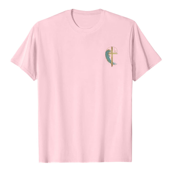 Christianartworkshop Golden Cross Wave Fibonacci Dual Side Print Classic T-shirt - image 5