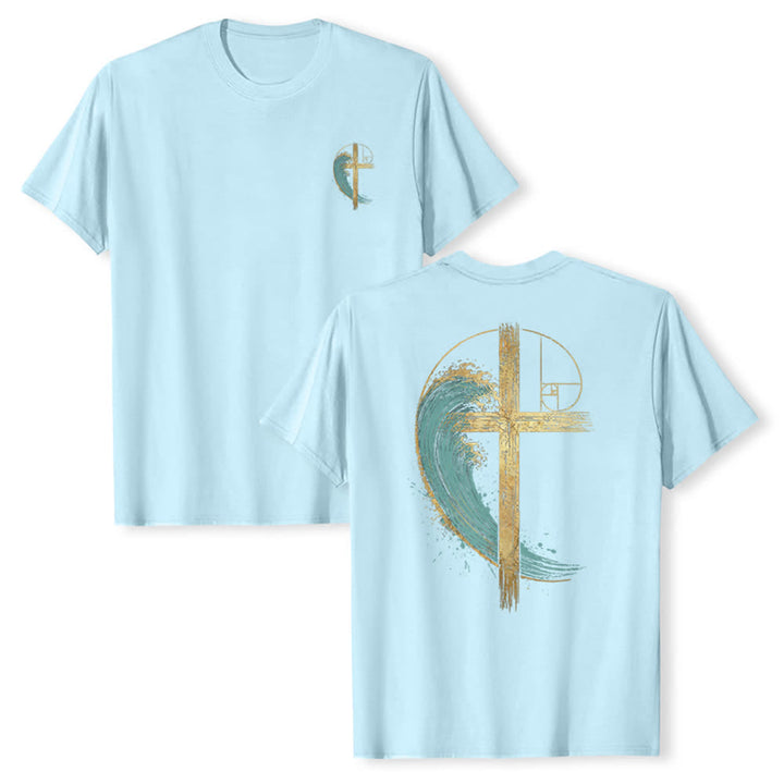 Christianartworkshop Golden Cross Wave Fibonacci Dual Side Print Classic T-shirt - Blue - 2XL - image 21