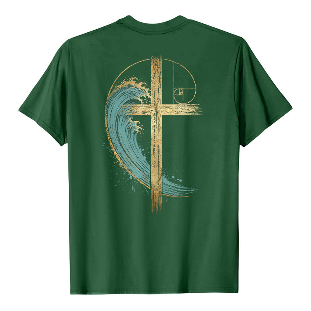 Christianartworkshop Golden Cross Wave Fibonacci Dual Side Print Classic T-shirt - image 16