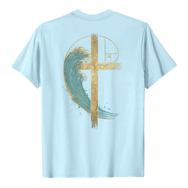 Christianartworkshop Golden Cross Wave Fibonacci Dual Side Print Classic T-shirt - image 22