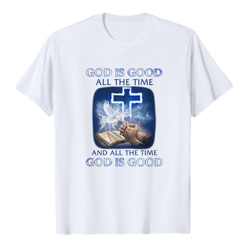 Christianartworkshop God Is Good All The Time Cross Dove Bible Print Classic T-shirt - White - 2XL - image 4
