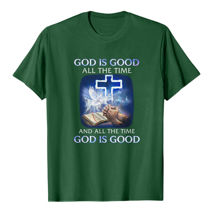 Christianartworkshop God Is Good All The Time Cross Dove Bible Print Classic T-shirt - Dark Green - 2XL - image 7