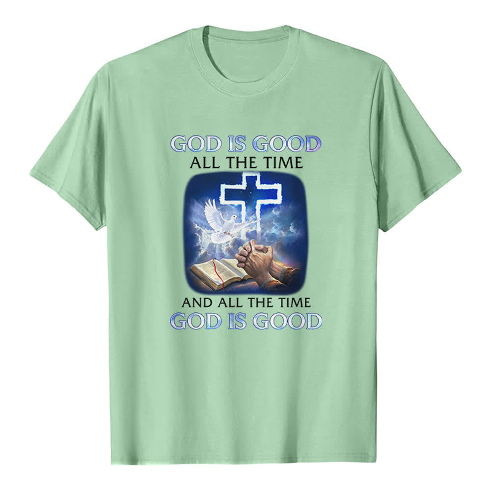 Christianartworkshop God Is Good All The Time Cross Dove Bible Print Classic T-shirt - Light Green - 2XL - image 2