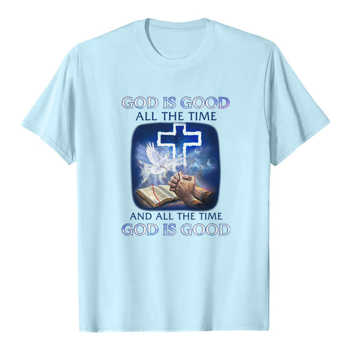 Christianartworkshop God Is Good All The Time Cross Dove Bible Print Classic T-shirt - Blue - 2XL - image 0