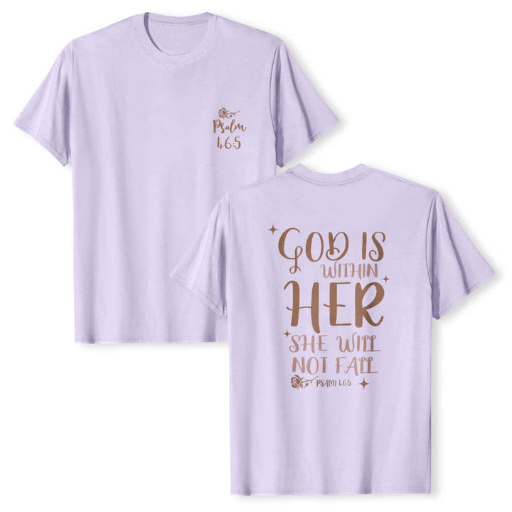 Christianartworkshop Dual-Side God Is Within Her Psalm 46:5 Letter Print Classic T-shirt - Purple - 2XL - image 6