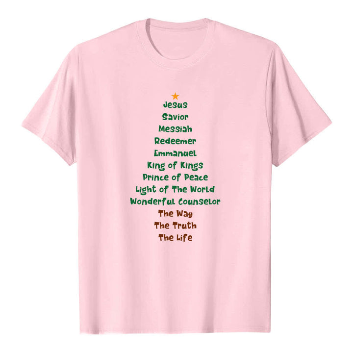 Christianartworkshop Dual-Side Jesus Names Christmas Tree Letter Print Classic T-shirt - Pink - 2XL - image 5