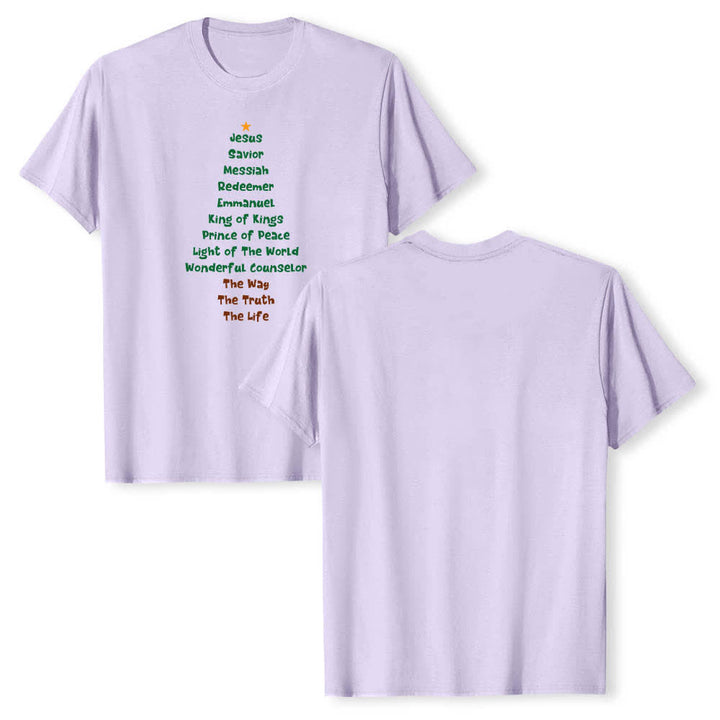Christianartworkshop Dual-Side Jesus Names Christmas Tree Letter Print Classic T-shirt - Purple - 2XL - image 9