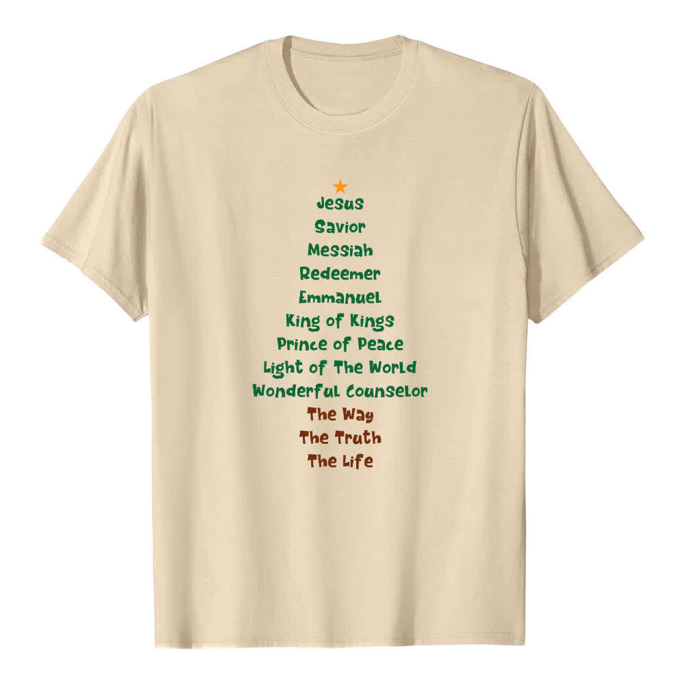 Christianartworkshop Dual-Side Jesus Names Christmas Tree Letter Print Classic T-shirt - Beige - 2XL - image 7