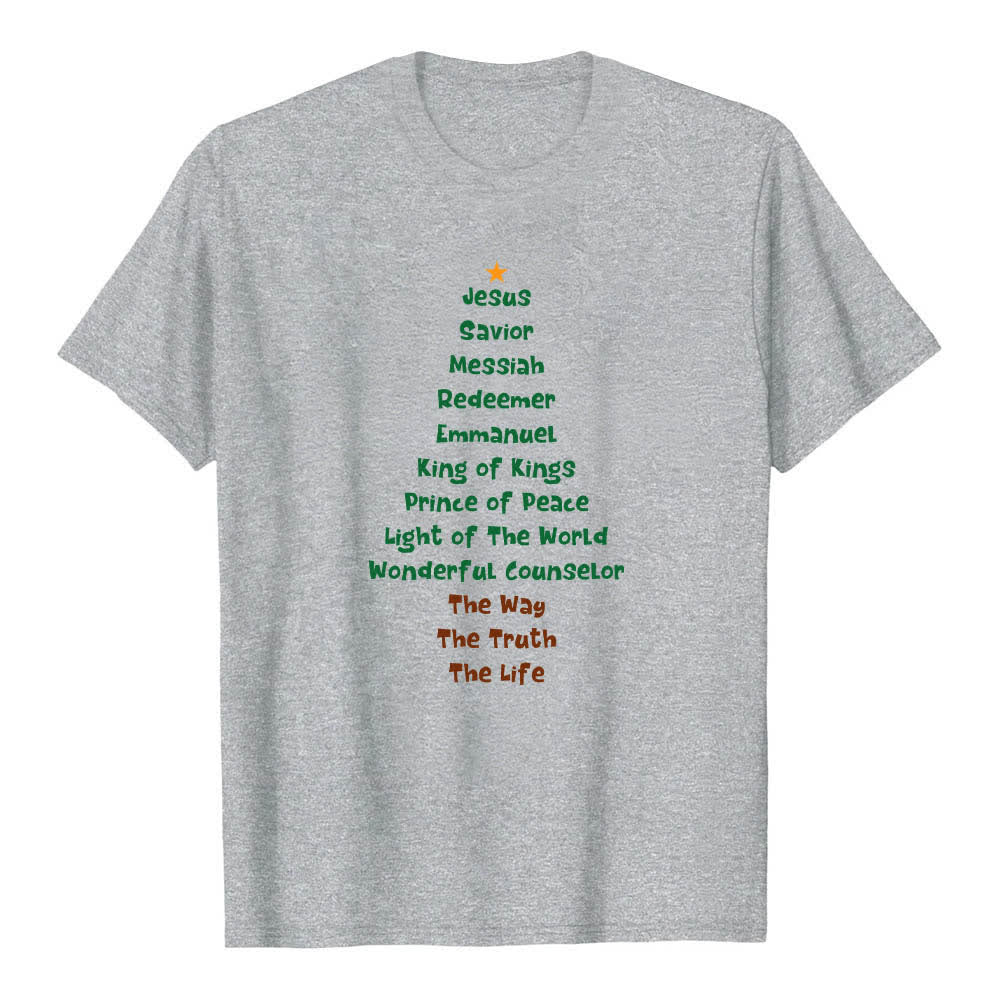 Christianartworkshop Dual-Side Jesus Names Christmas Tree Letter Print Classic T-shirt - Grey - 2XL - image 8