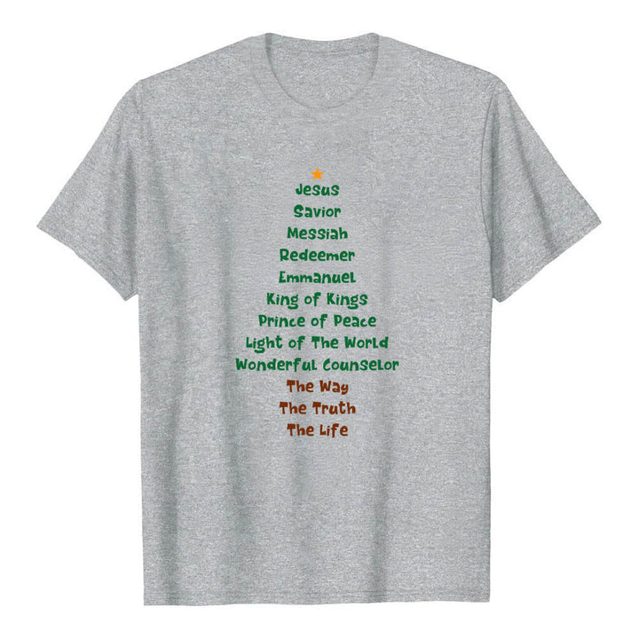 Christianartworkshop Dual-Side Jesus Names Christmas Tree Letter Print Classic T-shirt - Grey - 2XL - image 8
