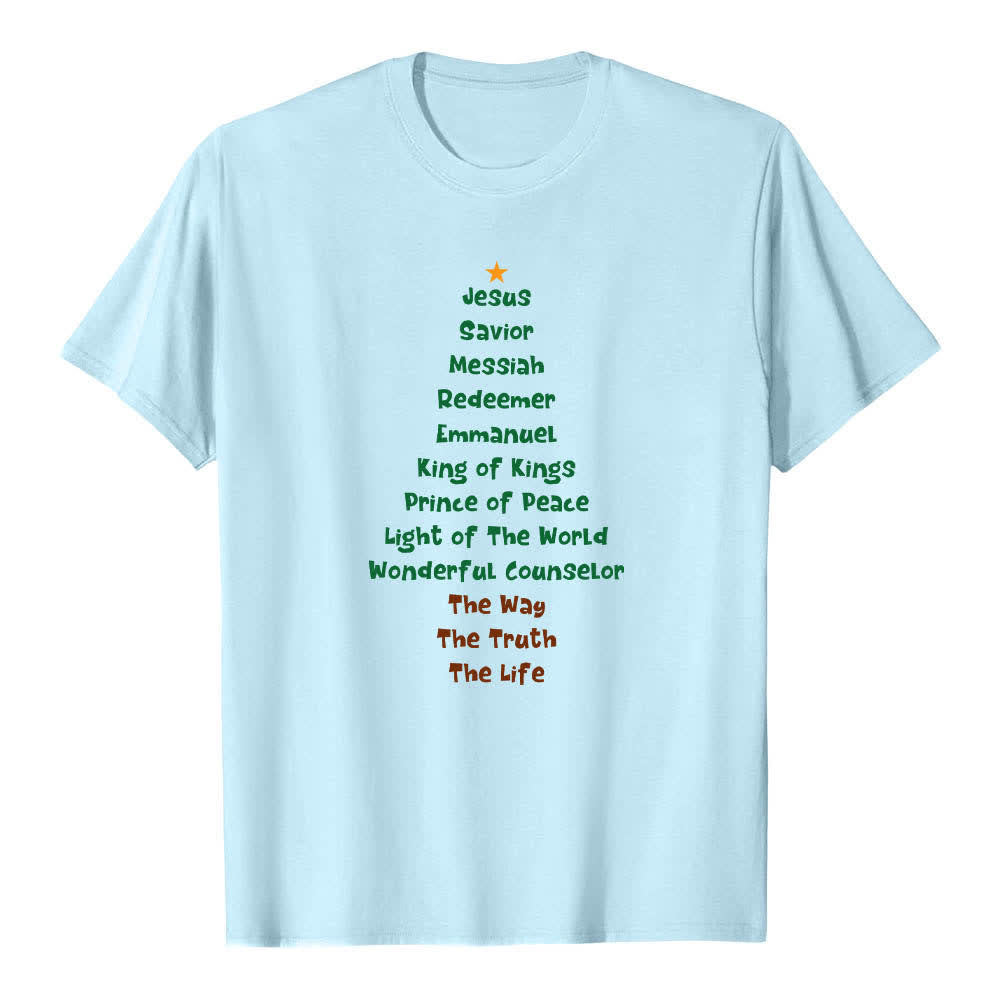 Christianartworkshop Dual-Side Jesus Names Christmas Tree Letter Print Classic T-shirt - Blue - 2XL - image 2