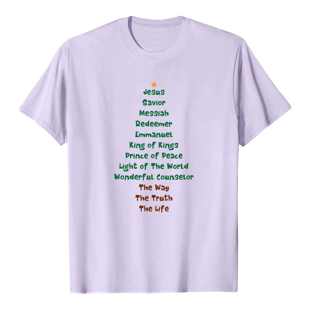 Christianartworkshop Dual-Side Jesus Names Christmas Tree Letter Print Classic T-shirt - Purple - 2XL - image 3