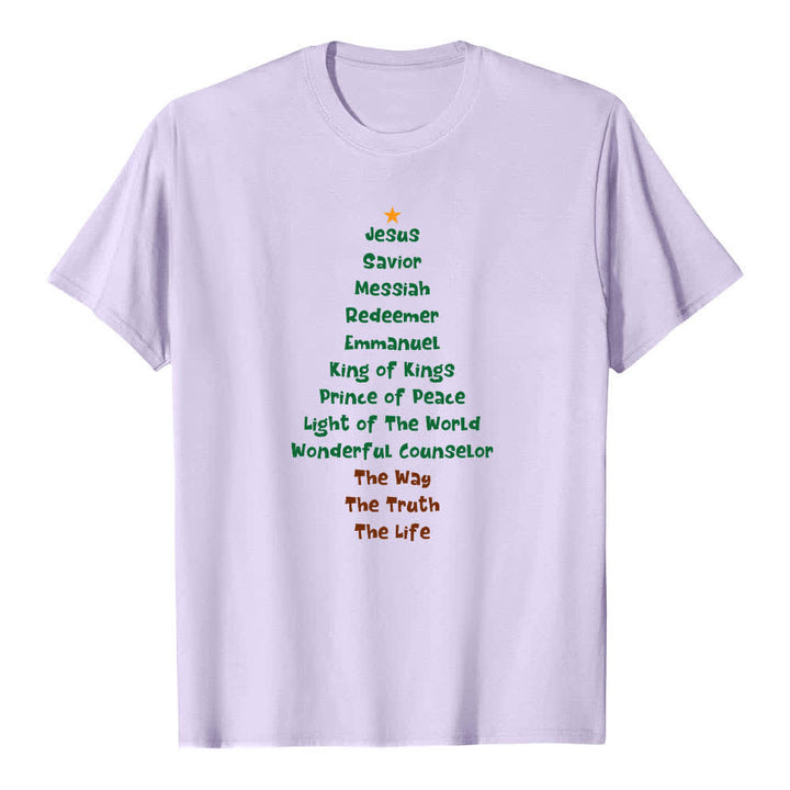 Christianartworkshop Dual-Side Jesus Names Christmas Tree Letter Print Classic T-shirt - Purple - 2XL - image 3