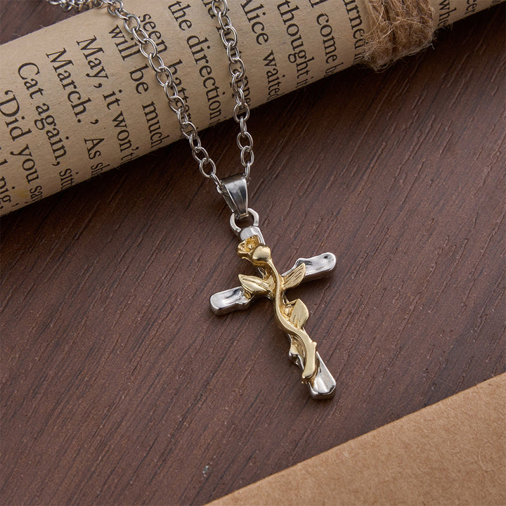 Christianartworkshop Rose Vine Cross Alloy Pendant Necklace - Golden - image 3