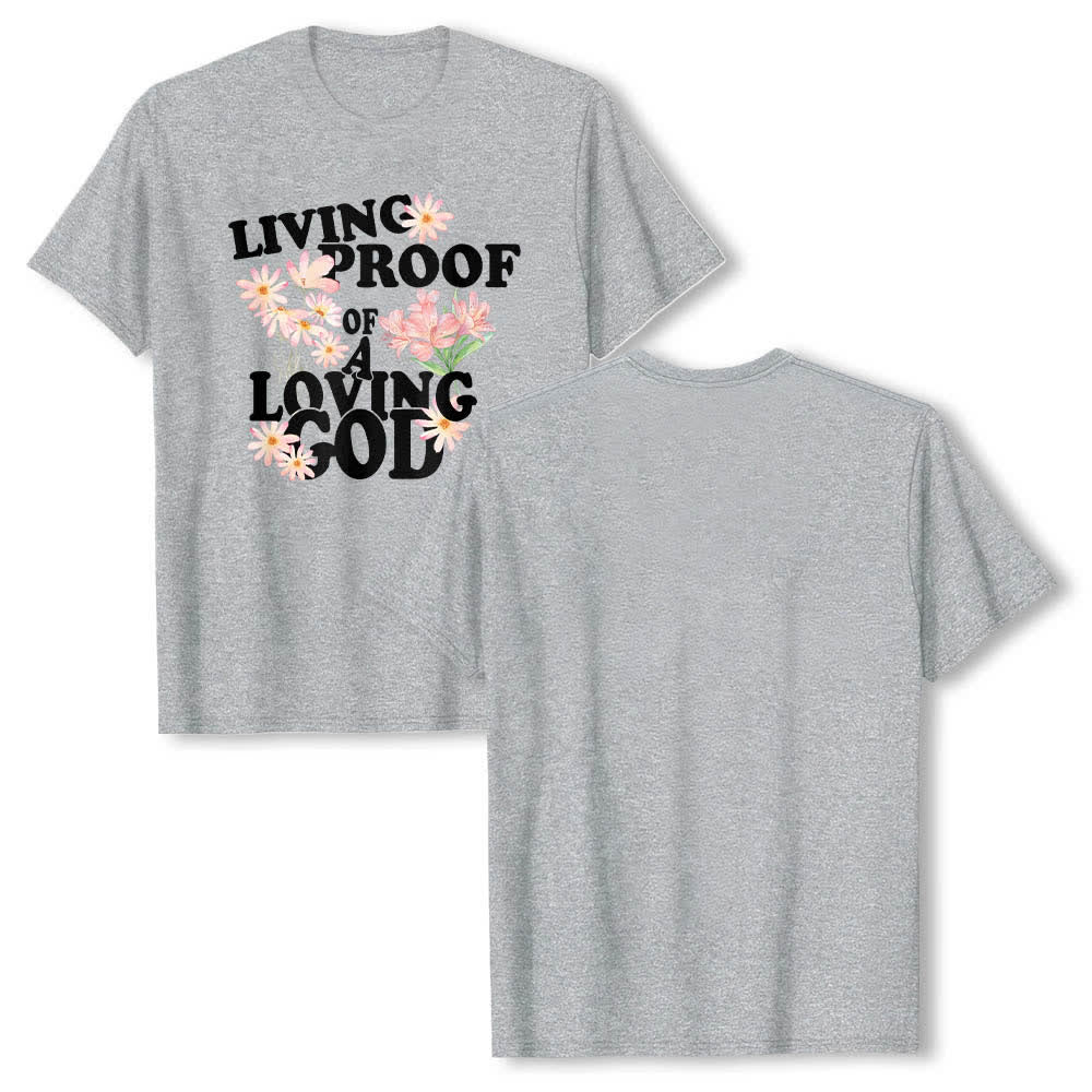 Christianartworkshop Dual-Side Living Proof Of A Loving God Floral Letter Print Classic T-shirt - Grey - 2XL - image 6
