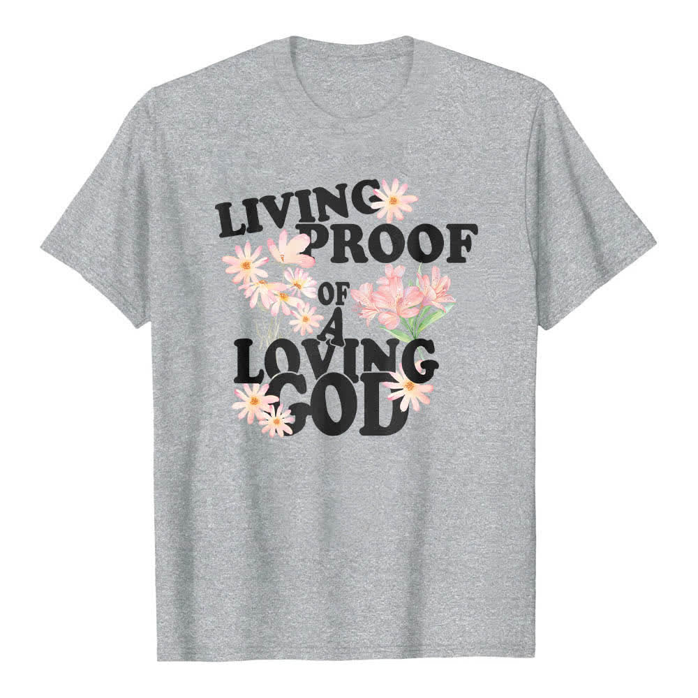 Christianartworkshop Dual-Side Living Proof Of A Loving God Floral Letter Print Classic T-shirt - Grey - 2XL - image 2