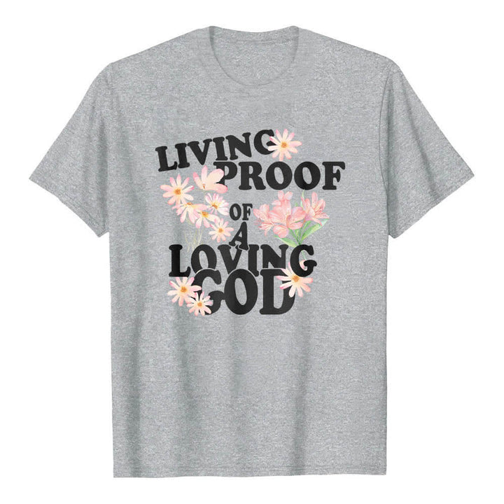 Christianartworkshop Dual-Side Living Proof Of A Loving God Floral Letter Print Classic T-shirt - Grey - 2XL - image 2