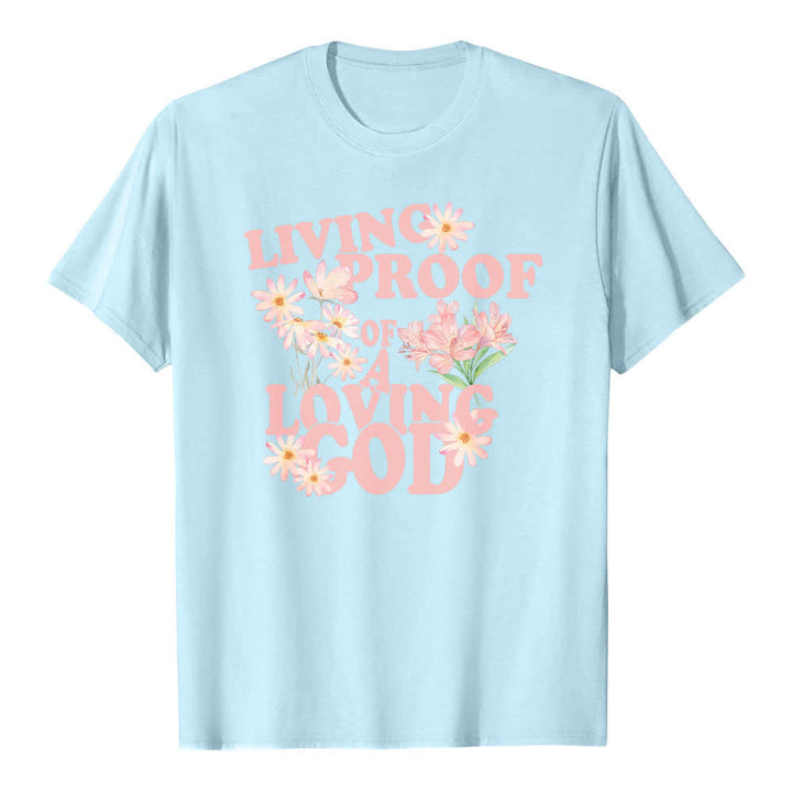 Christianartworkshop Dual-Side Living Proof Of A Loving God Floral Letter Print Classic T-shirt - Blue - 2XL - image 5