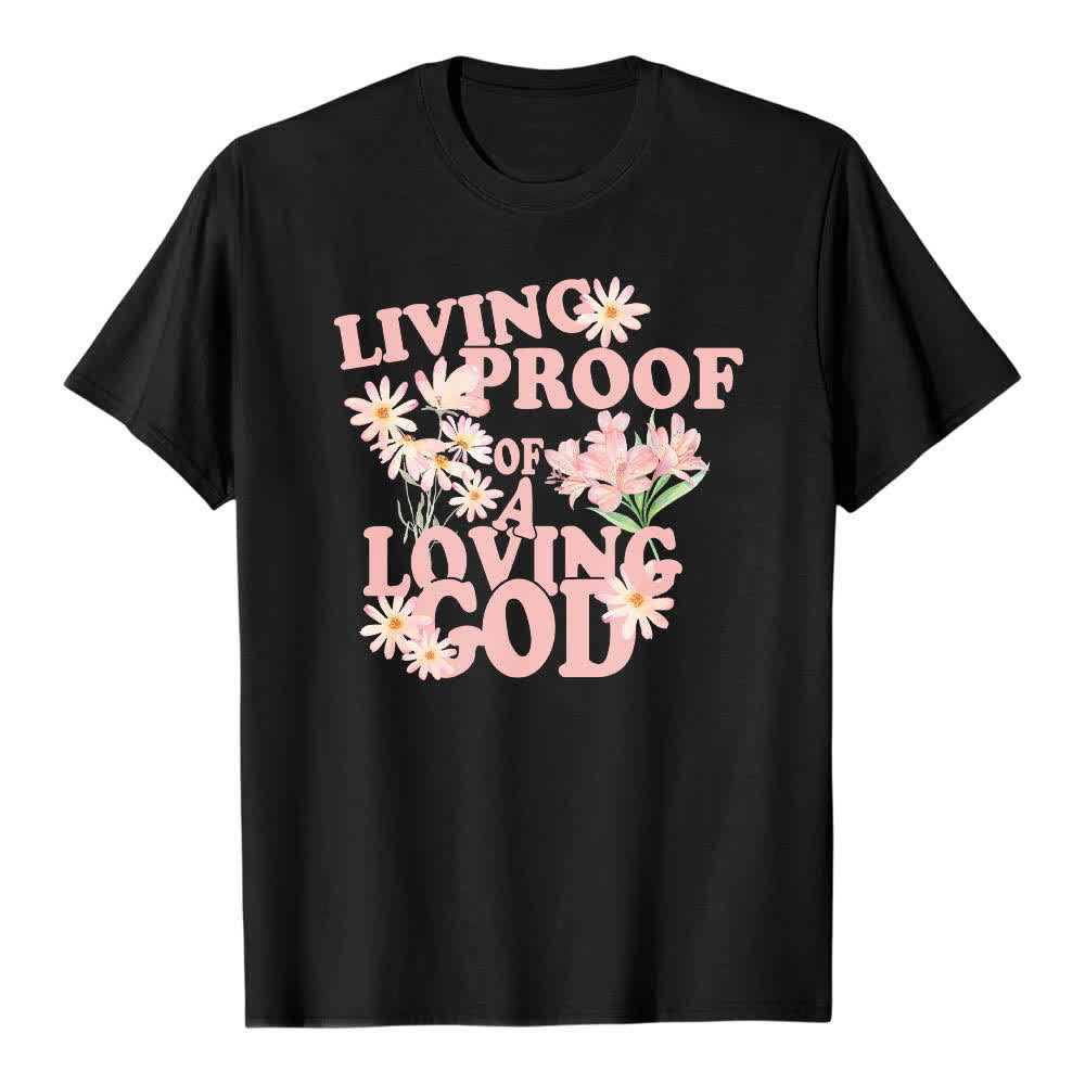 Christianartworkshop Dual-Side Living Proof Of A Loving God Floral Letter Print Classic T-shirt - Black - 2XL - image 4