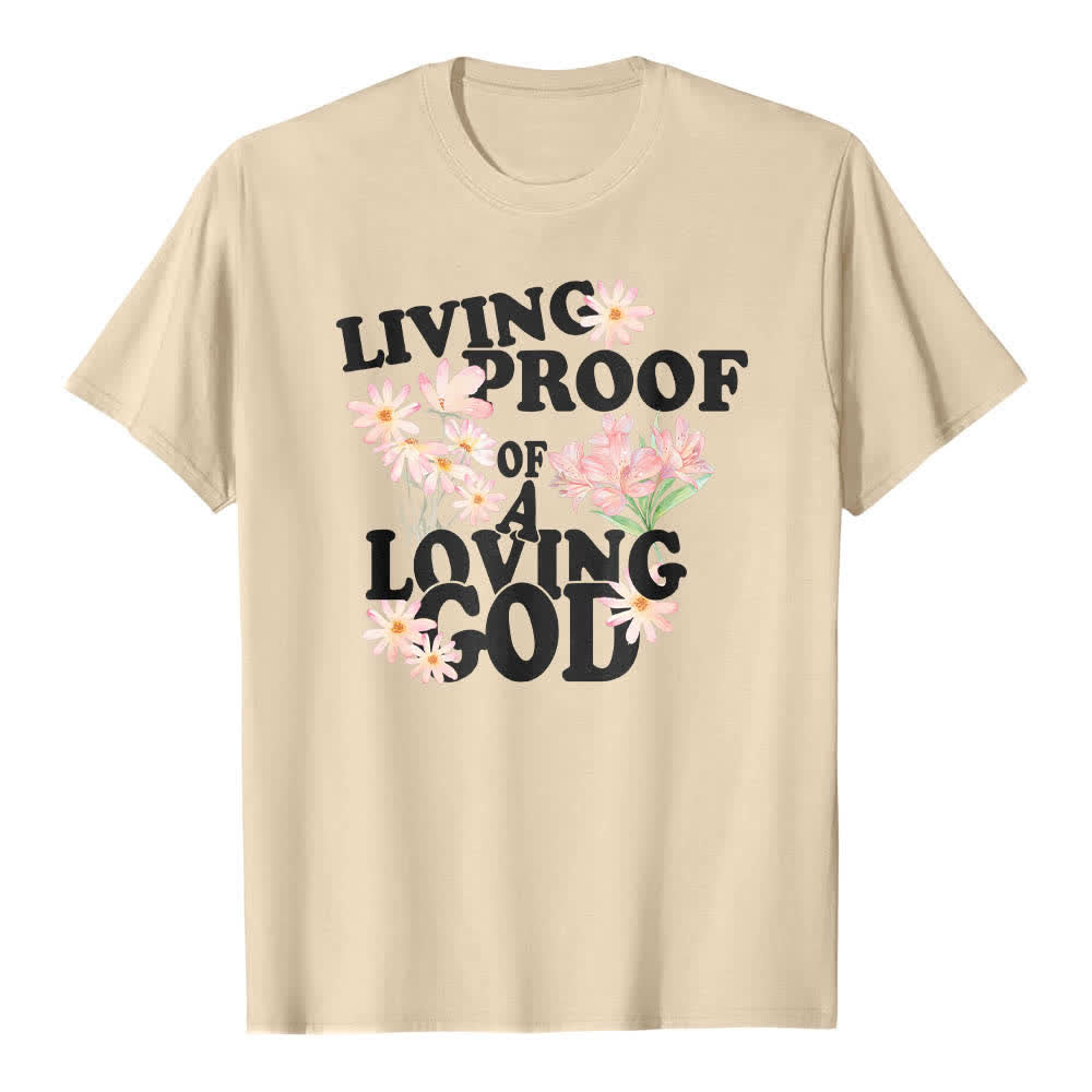 Christianartworkshop Dual-Side Living Proof Of A Loving God Floral Letter Print Classic T-shirt - Beige - 2XL - image 1