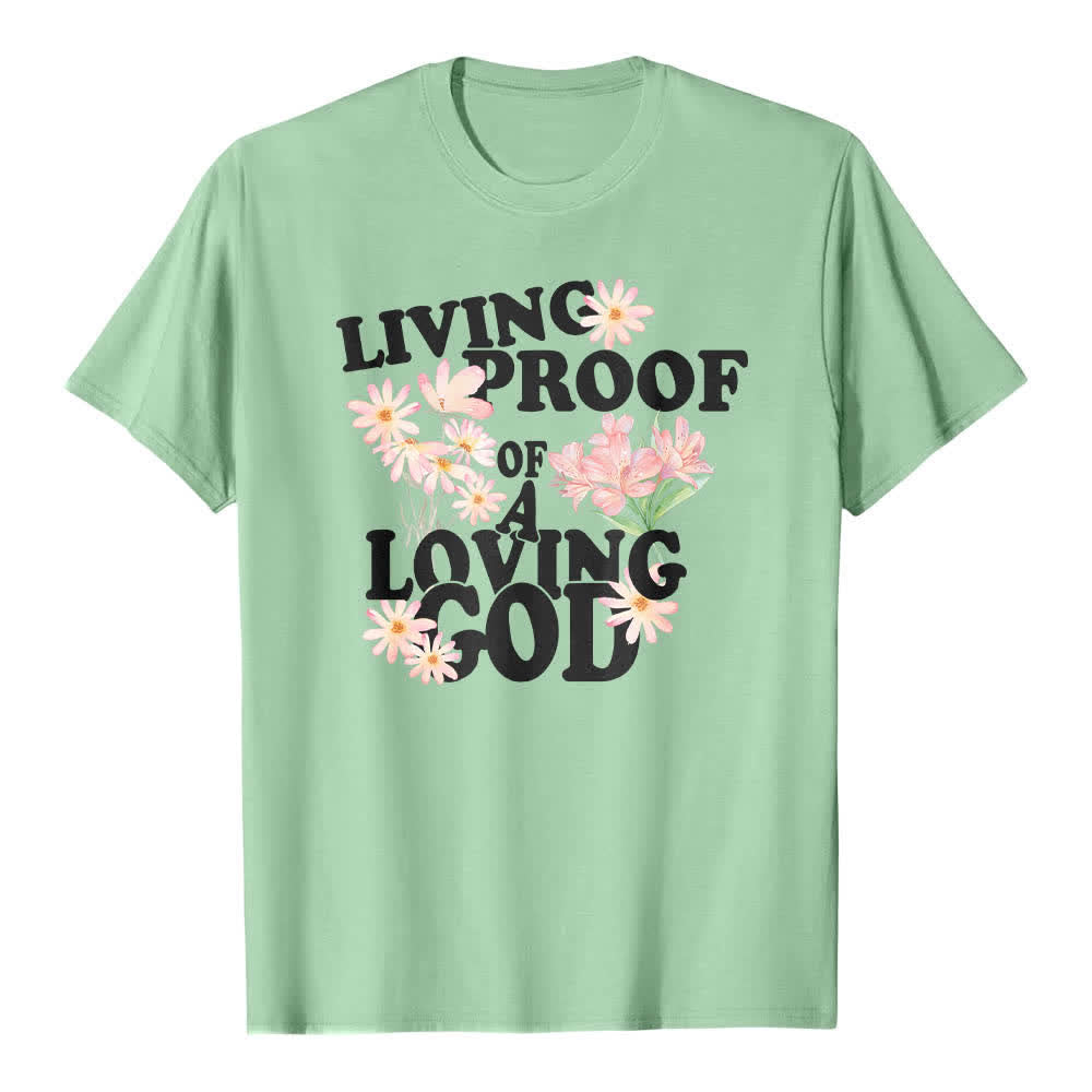 Christianartworkshop Dual-Side Living Proof Of A Loving God Floral Letter Print Classic T-shirt - Light Green - 2XL - image 7